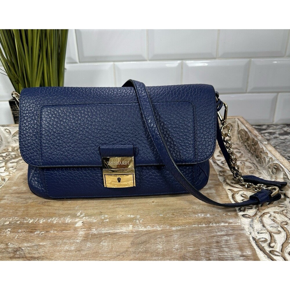 Tru Trussardi Flap Front Satchel Convertible Crossbody Leather Bag NWOT - Picture 1 of 12